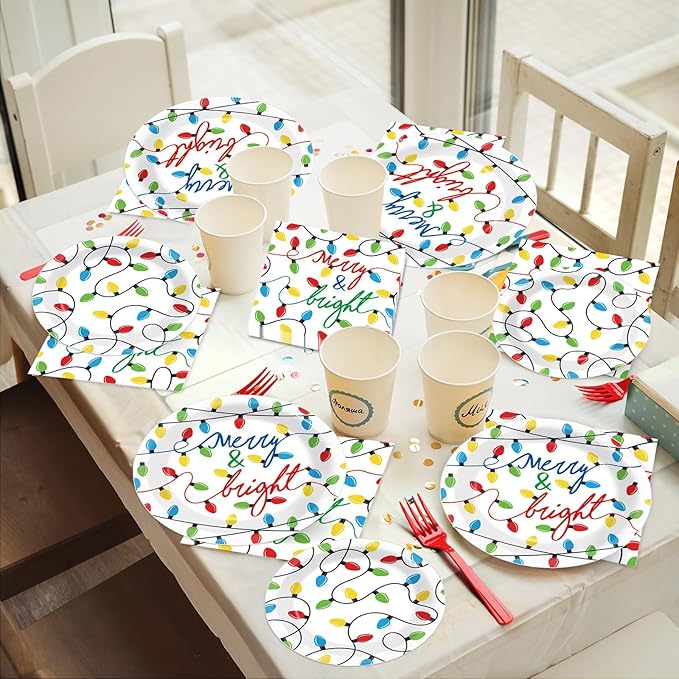 96PCS Merry Christmas Party Tableware Set Christmas Lights Party