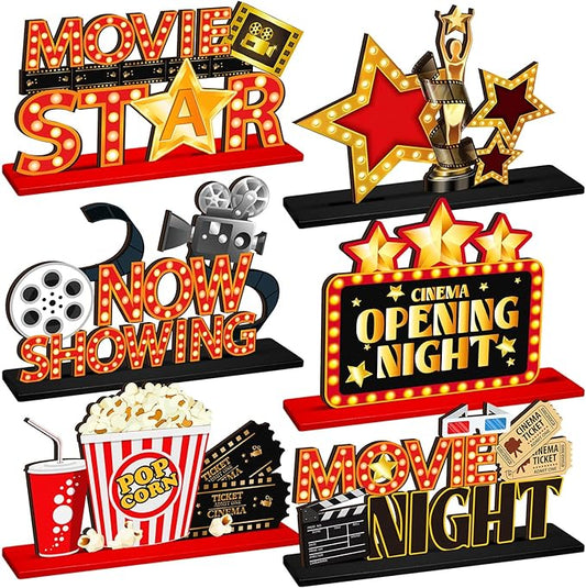 6 Pcs Movie Night Party Decorations Movie Wooden Table Centerpiece