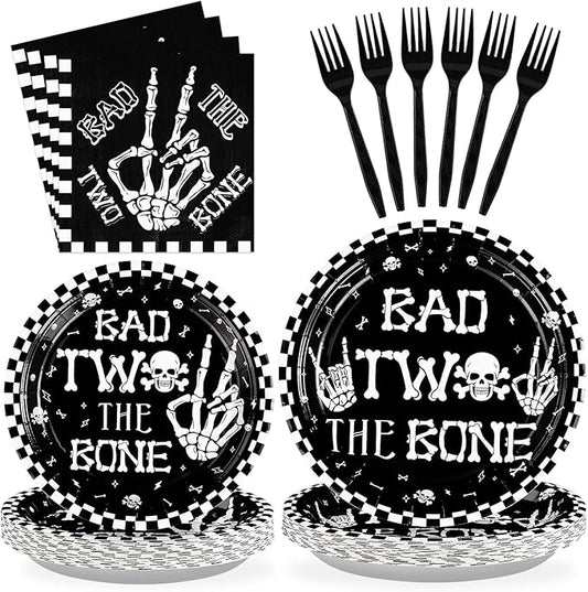 96Pcs Bad Two The Bone Party Supplies Black White Rock 2nd Birthday