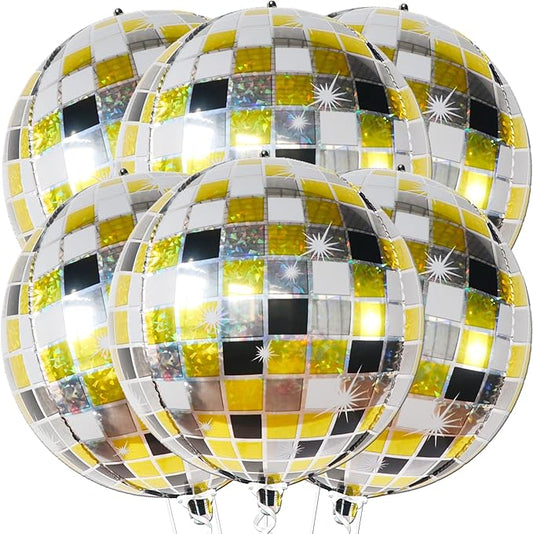 KatchOn, Multicolor Disco Ball Balloons - 22 Inch, Pack of 6 | 4D