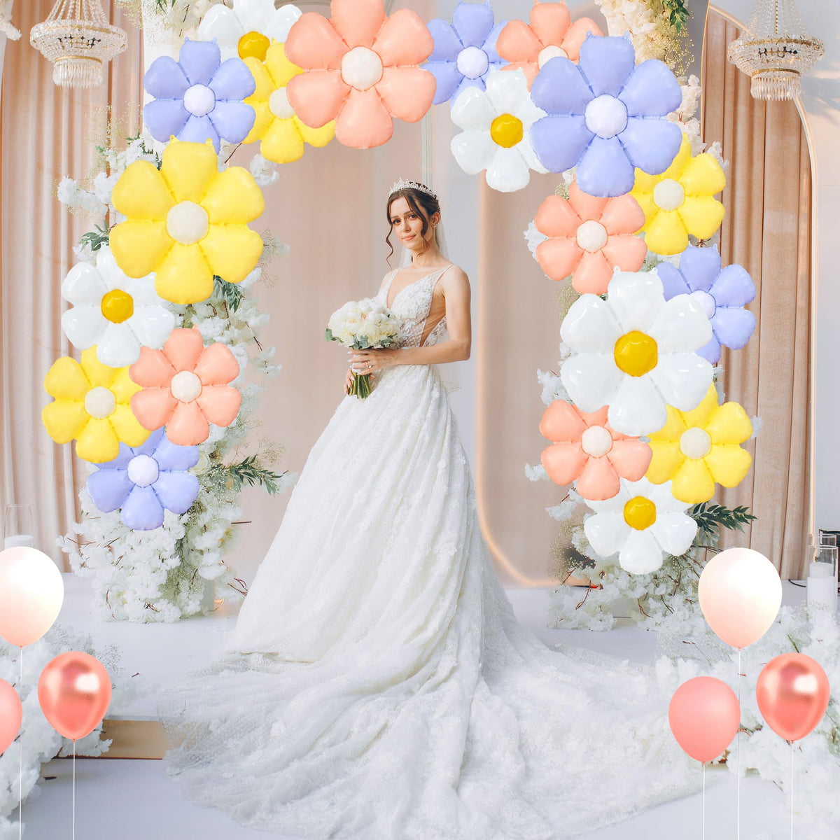 EUVBOKW Daisy Flower Balloons,20 Pcs Colorful Foil Daisy Balloons for