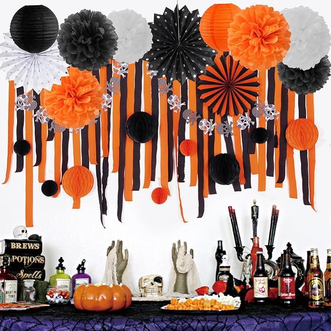 Black Orange White Halloween Party Decorations 14pc Kit Paper