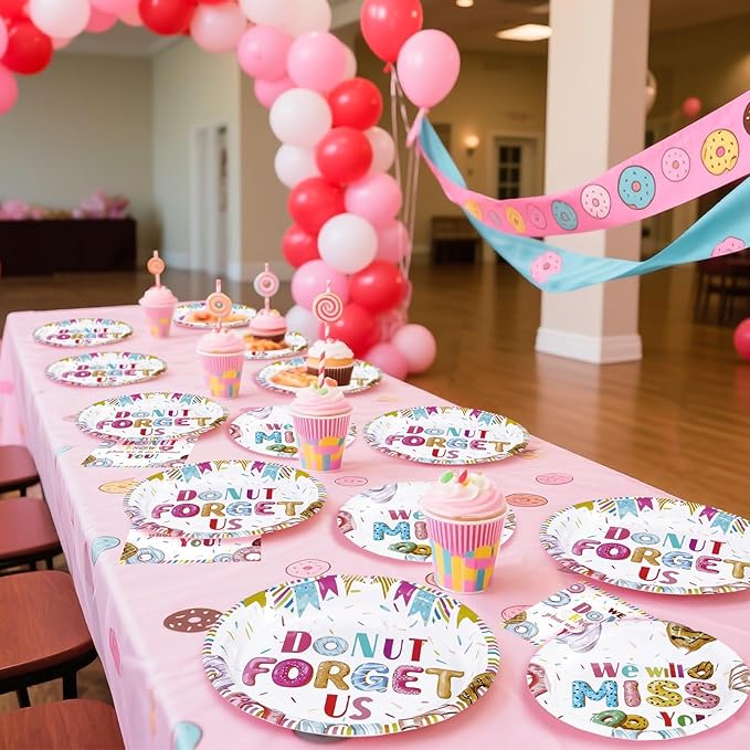 96PCS Farewell Retirement Party Supplies Colorful Donut Forget Us