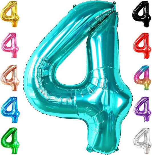 KatchOn, Giant Aqua Blue Number 4 Balloon - 40 Inch | Mermaid Number