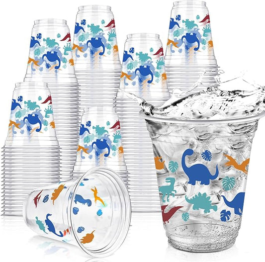 50 Pcs Dinosaur Cups 12 oz Disposable Plastic Cups Dino Tumbler for