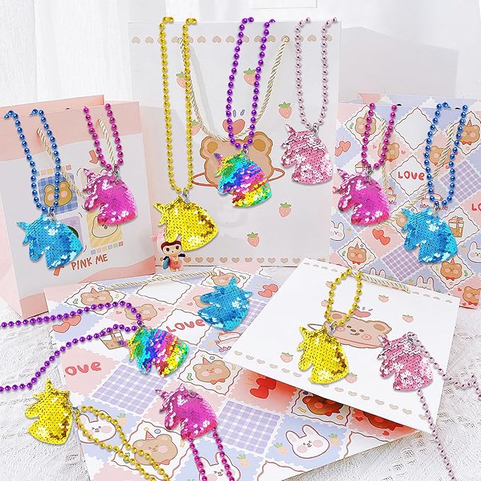 15 Pack Unicorn Sequin Necklace Party Favors with Mardi Gras Beads
