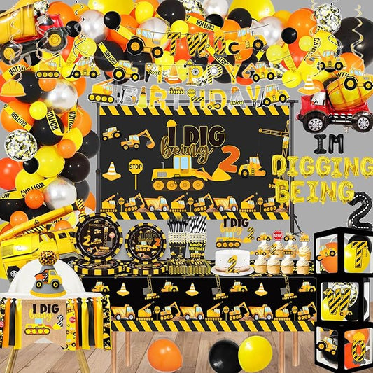 348 Pcs Construction 2nd Birthday Decorations Dump Truck Two Years