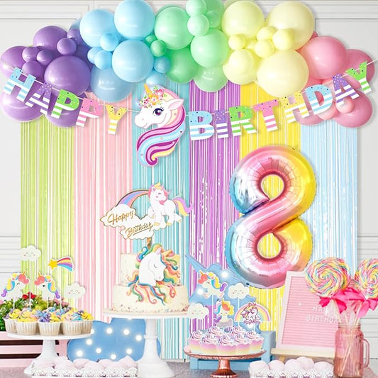 Unicorn 8th Birthday Party Decorations Rainbow Banner Balloons No.8