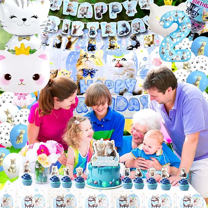142Pcs Cat Birthday Decorations Cat 2nd Birthday Party Supplies Cat