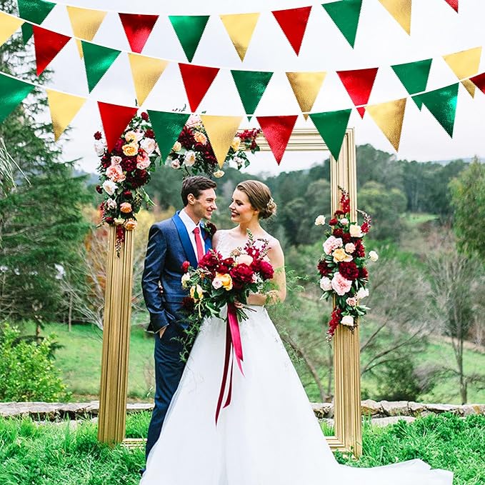 Christmas Party Decorations Triangle Pennant Banner Flag Red Green