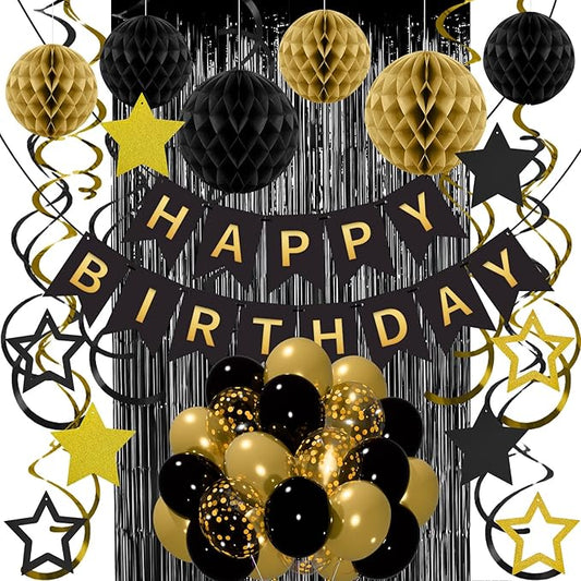 Black Gold Birthday Decorations for Men Women, Recosis Balloons