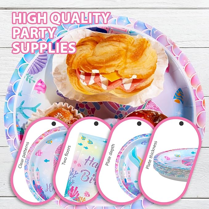 96Pcs Mermaid 6th Birthday Party Decorations for Girls Little