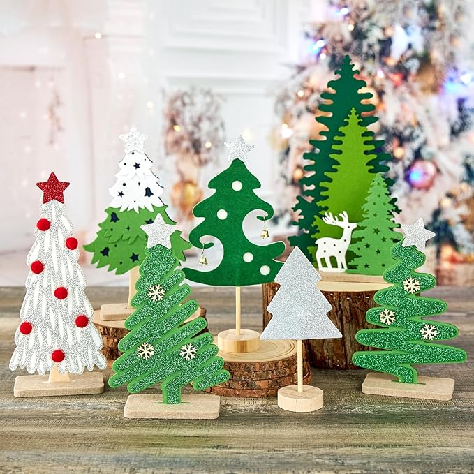Christmas Table Decorations 7PCS Mini Christmas Trees Felt