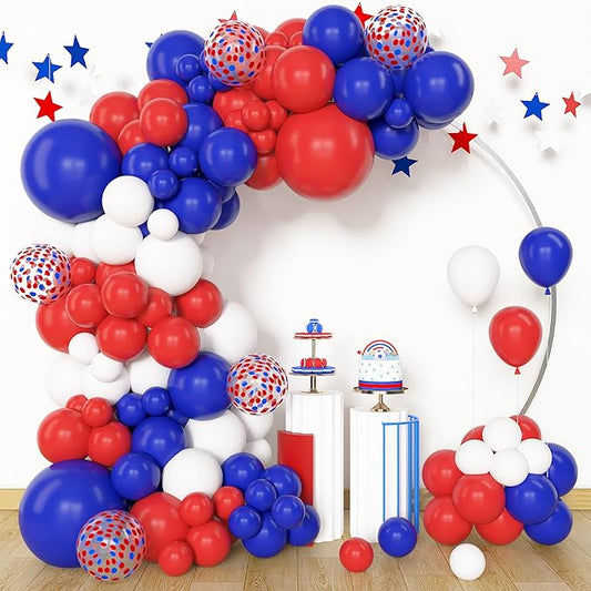 Amandir 153Pcs Red White and Blue Balloons Garland Arch Kit Different