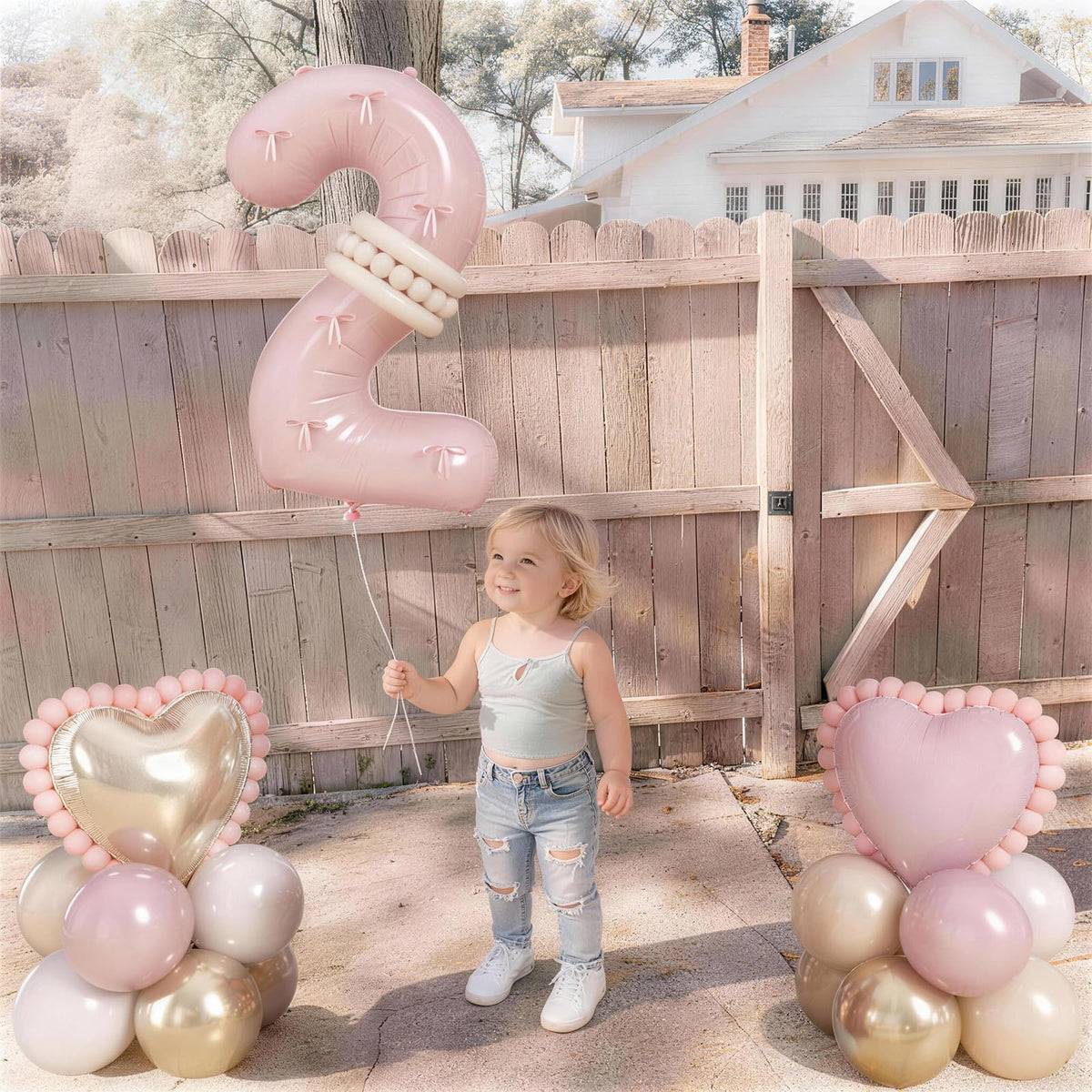 40 Inch Dusty Pink Balloon Number 2, Blush Pink Gold Beige Latex