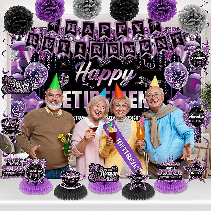 20pcs Retirement Party Decorations for Women Purple Happy Retirement