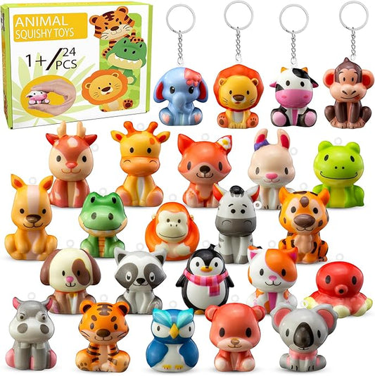Party Favors for Kids 24PCS Safari Animal Cute Squishy Keychains