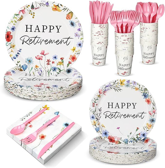 252 Pcs Wildflowers Retirement Party Tableware Set Included Plates