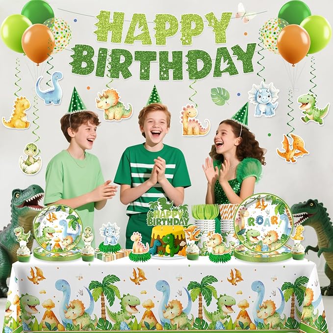 201Pcs Dinosaur Birthday Decorations Tableware Set Serve 25 Dinosaur
