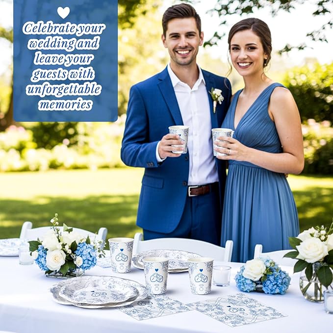 250 Pcs Something Blue Disposable Plates and Napkins Bridal Shower