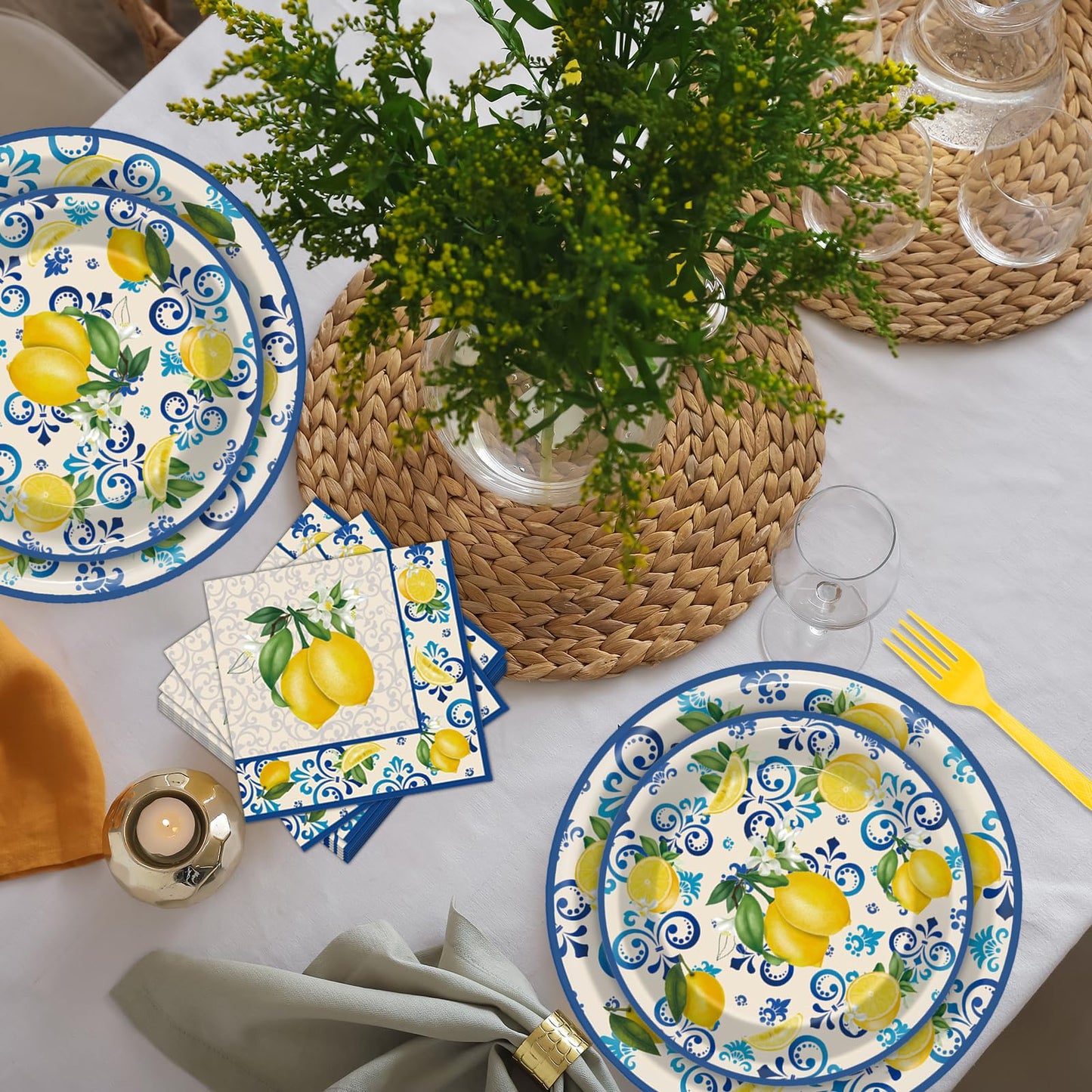 100Pcs Capri Lemon Paper Plates and Napkins Lemon Birthday Party