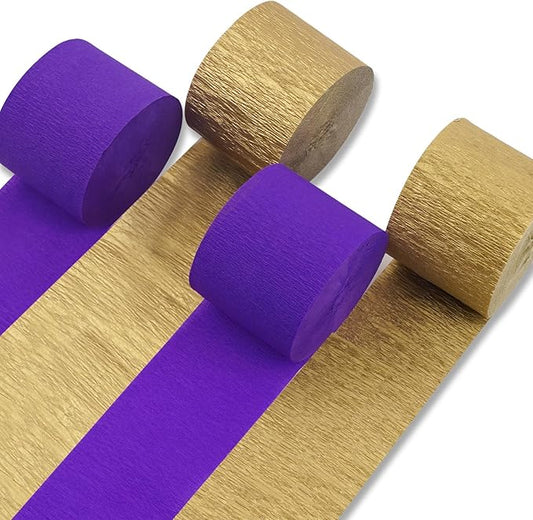 PartyWoo Purple and Gold Crepe Paper Streamers 4pcs 328ft Pack of
