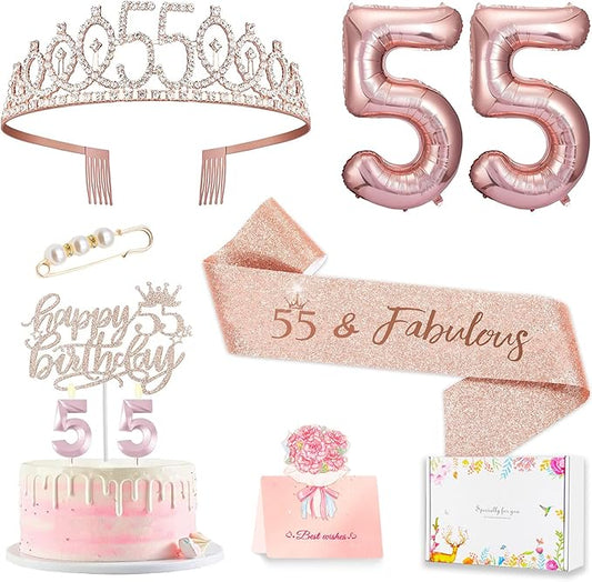 55th Birthday Decorations for Women 55th Birthday Sash and Crown