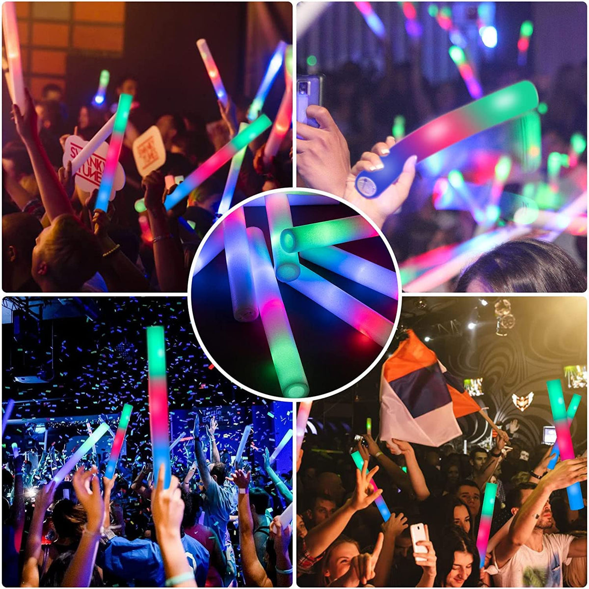 100PCS LED Foam Sticks, Foam Light Up Sticks with 3 Modes