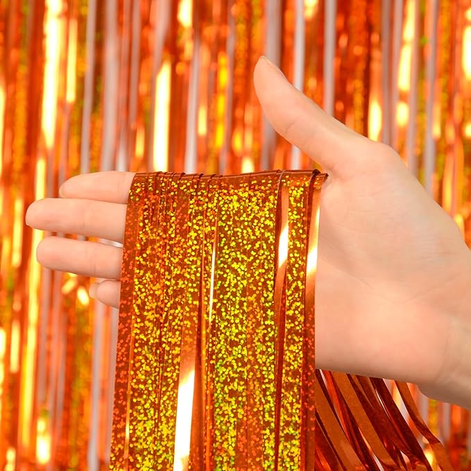 Melsan Orange Tinsel Backdrop Curtains, 3.2ft x 8.2ft Sparkle