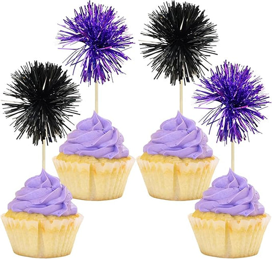 Gyufise 30Pcs Foil Firework Cupcake Toppers Sparkle Tinsel Cake #15