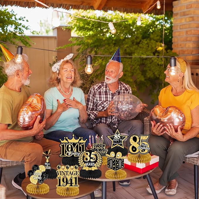 85th Birthday Party Decorations, 9PCS Happy Birthday Table Honeycomb