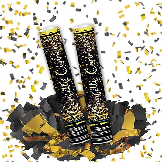 12" Black Gold Confetti Cannon Party Poppers for Birthday Graduation
