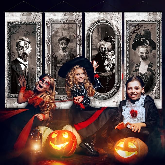 4 Pcs Halloween Gothic Banner 3D Changing Face Moving Portrait