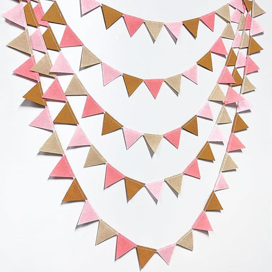 Boho Party Decorations Brown Blush Pink Felt Hanging Triangle Mini