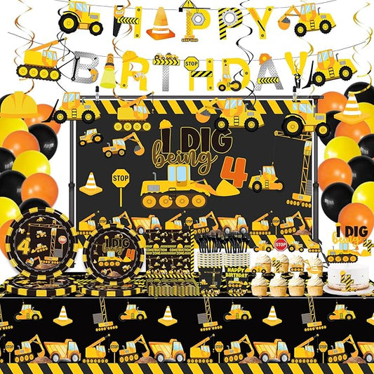 162 Pcs Construction 4th Birthday Party Supplies Dump Truck Four
