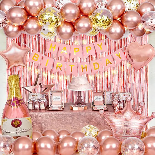 Rose Gold Birthday Decorations for Women, Happy Birthday Banner,