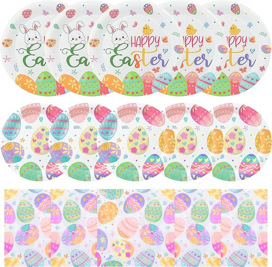 150PCS Easter Plates and Napkins Sets Disposable Easter Party
