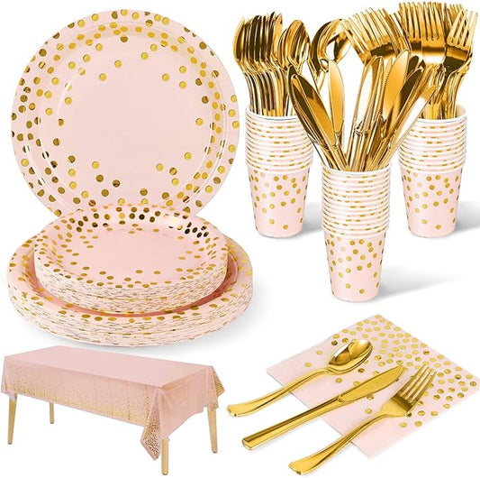 141 Pieces Pink Gold Party Supplies Party Dinnerware Sets Include