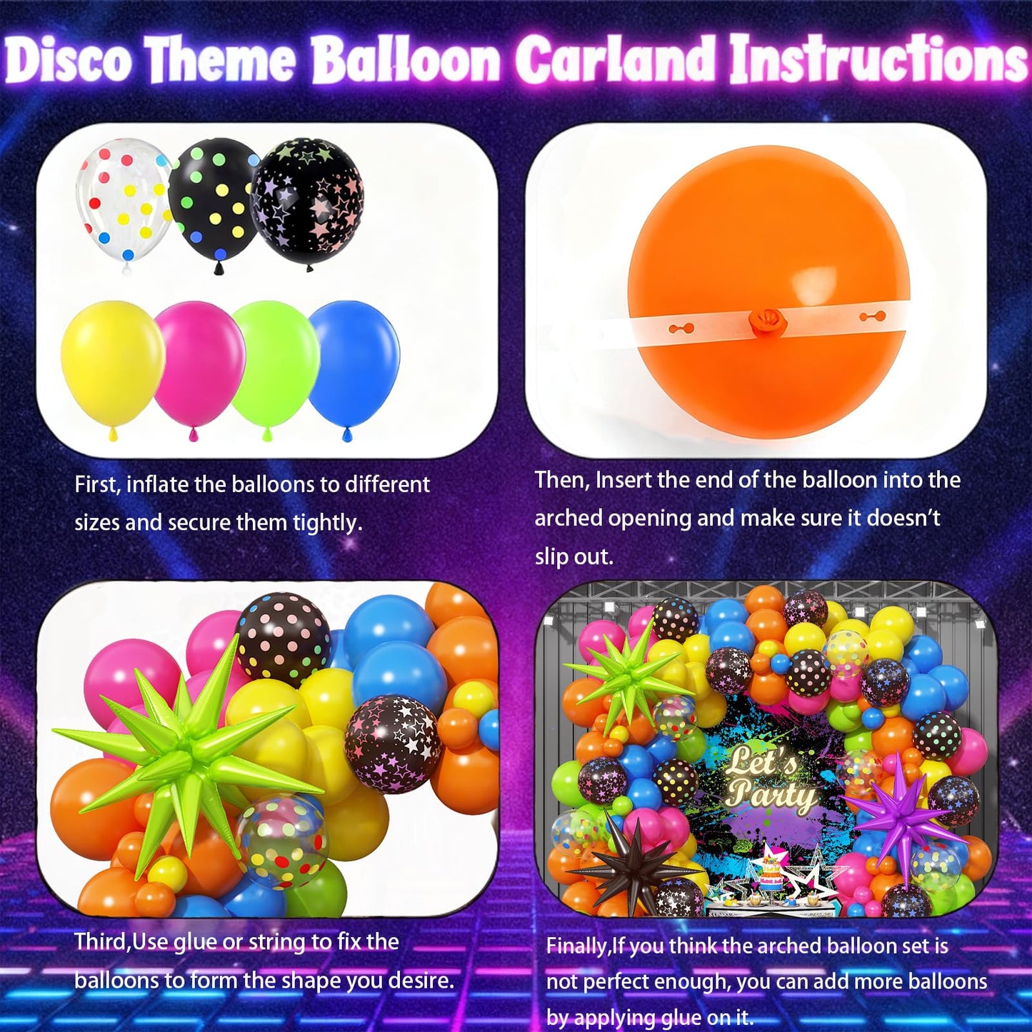 90s 80s Neon Balloon Arch Kit, 152pcs Disco Theme Party Decorations