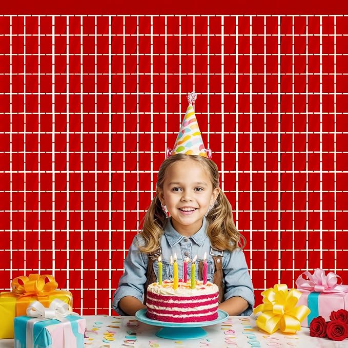 GOER Red Party Backdrop Metallic Tinsel Foil Fringe Curtain Photo