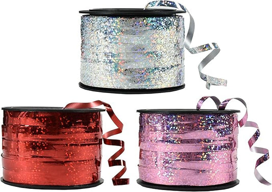 BEISHIDA Red Pink Silver Curling Ribbons Balloon String Ribbons - 3