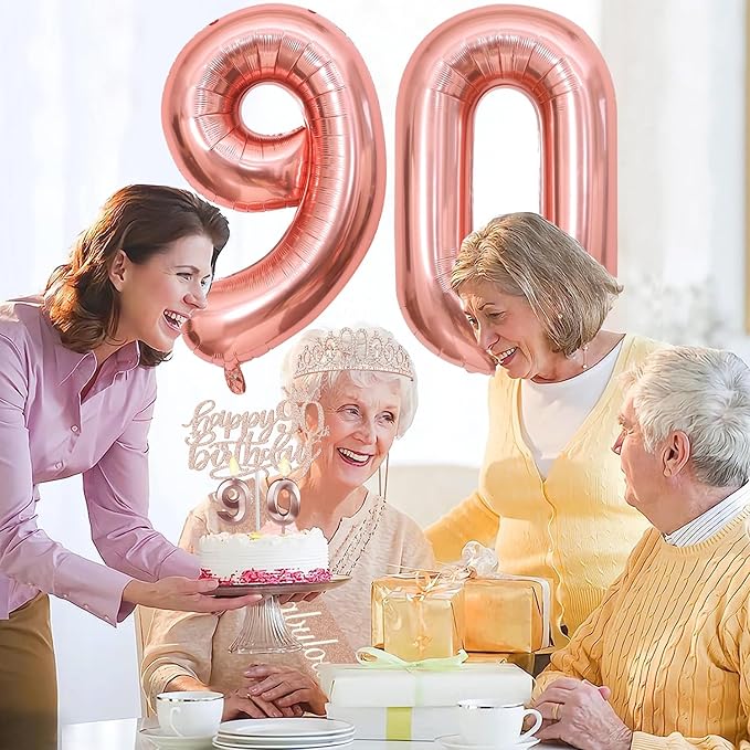 90th Birthday Decorations for Women with Banner Rose Gold Tablecloth