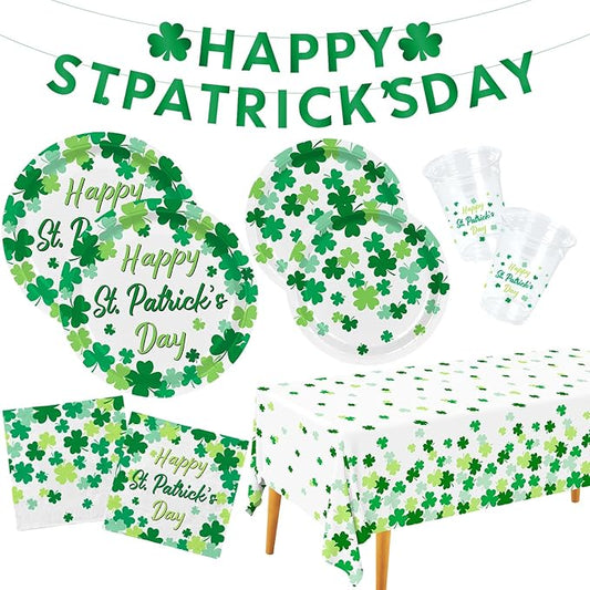 St Patrick's Day Party Supplies Kit for 25 Irish Themed Tableware