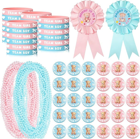 92 Pieces Gender Reveal Party Favors 30 Button Pins 30 Silicone