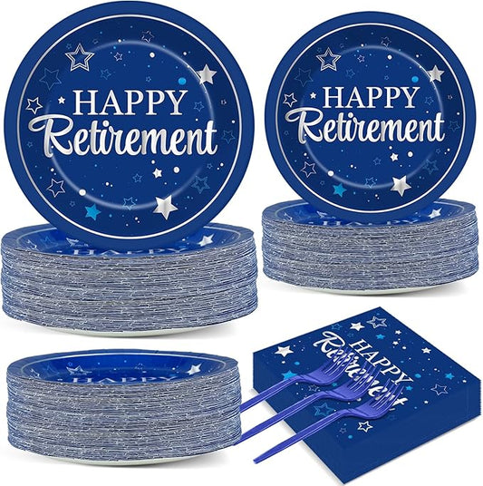 50 Guests Retirement Plates and Napkins Party Supplies Happy
