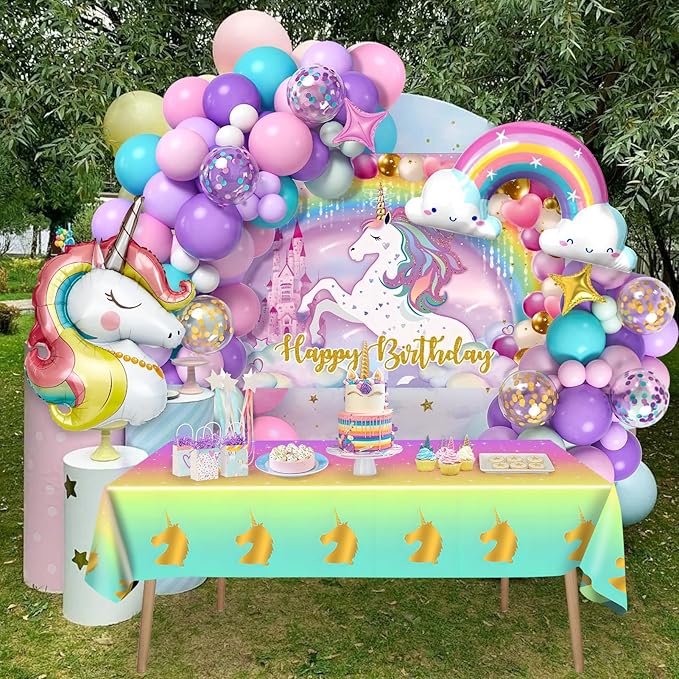 144Pcs Purple Unicorn Party Decorations Birthday Supplies for Girls