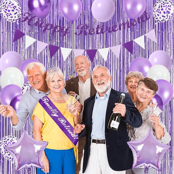 Purple Retirement Decorations for Women Happy Retirement Banner
