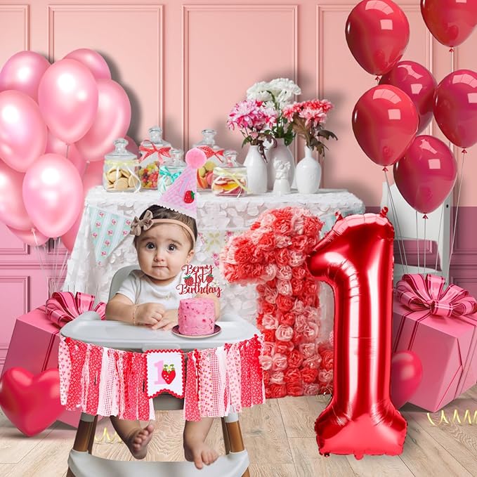 Strawberry Highchair Banner for Baby First Birthday Party