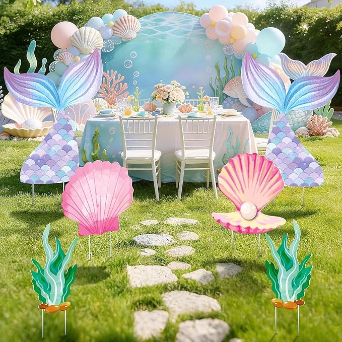 6 Pcs Under The Sea Party Decorations Set Large Mermaid Tail Seaweed