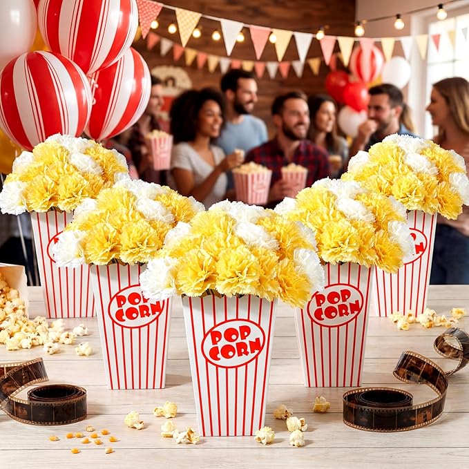 8 Sets 204 Pcs Movie Night Popcorn Centerpieces for Table Carnival